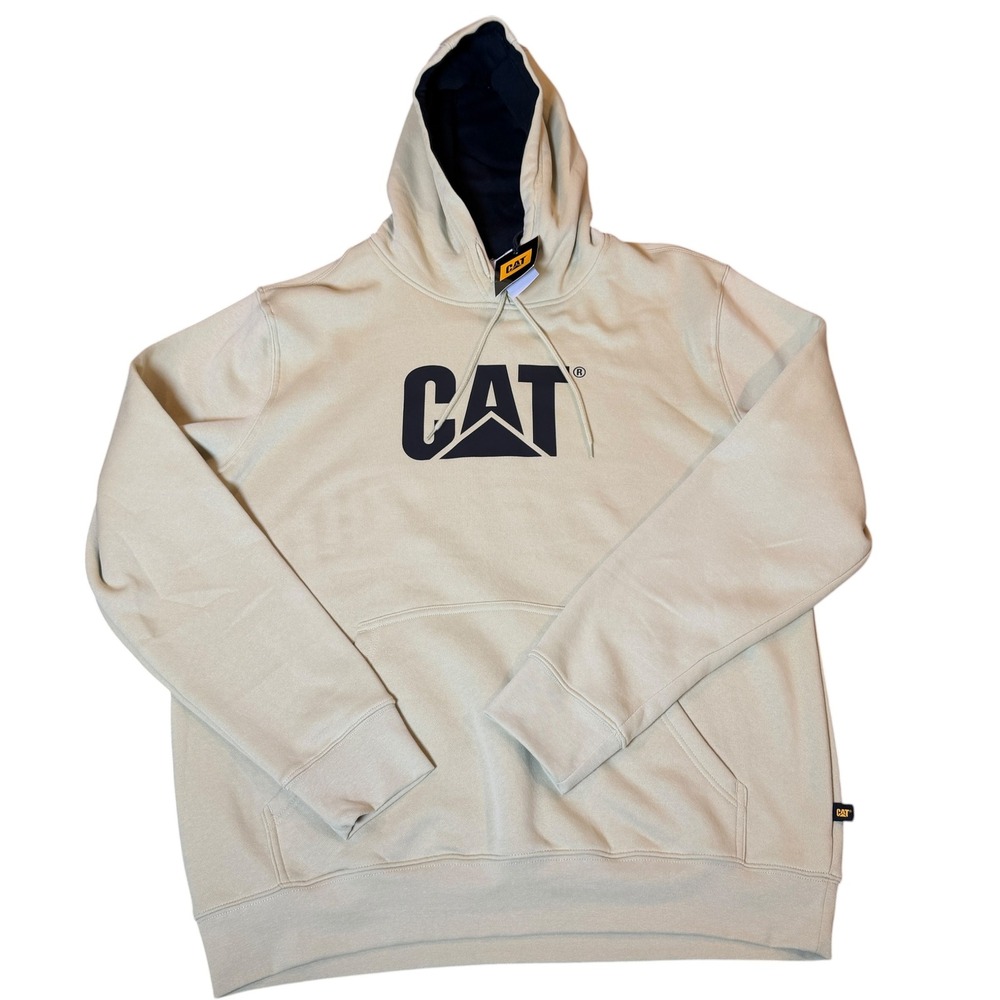 CAT Pullover Hoodie Mens XL Marsh Beige New Fleece Lined Cotton Blend Sweatshirt